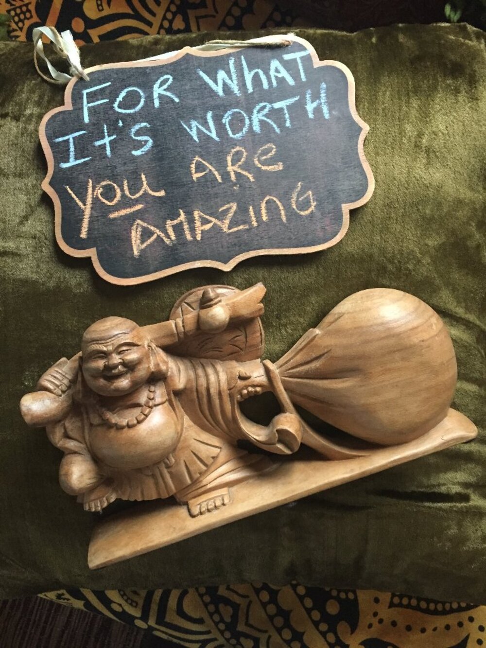 Hand-Carved Boxwood Laughing Buddha, Feng Shui Prosperity Statue, Zen Decor
